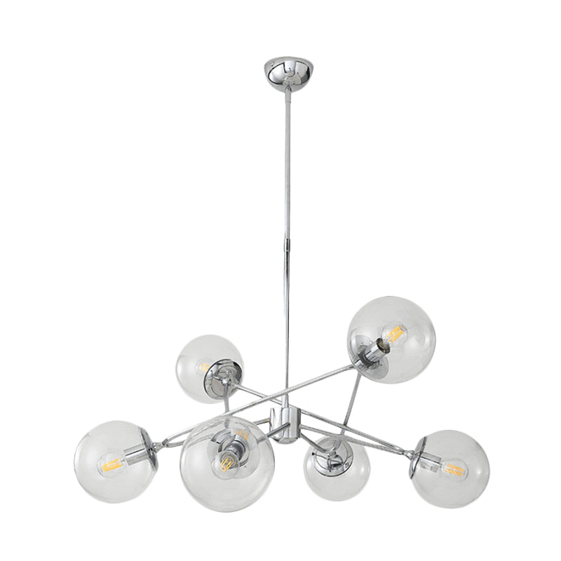 6 Heads Bedroom Chandelier Modern Chrome Hanging Ceiling Light with Orb Clear Glass Shade Clearhalo 'Ceiling Lights' 'Chandeliers' 'Glass shade' 'Glass' 'Modern Chandeliers' 'Modern' 'Pendant Lights' Lighting' 731325