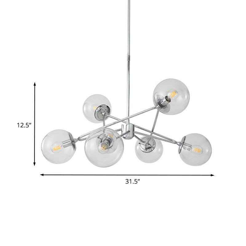 6 Heads Bedroom Chandelier Modern Chrome Hanging Ceiling Light with Orb Clear Glass Shade Clearhalo 'Ceiling Lights' 'Chandeliers' 'Glass shade' 'Glass' 'Modern Chandeliers' 'Modern' 'Pendant Lights' Lighting' 731326