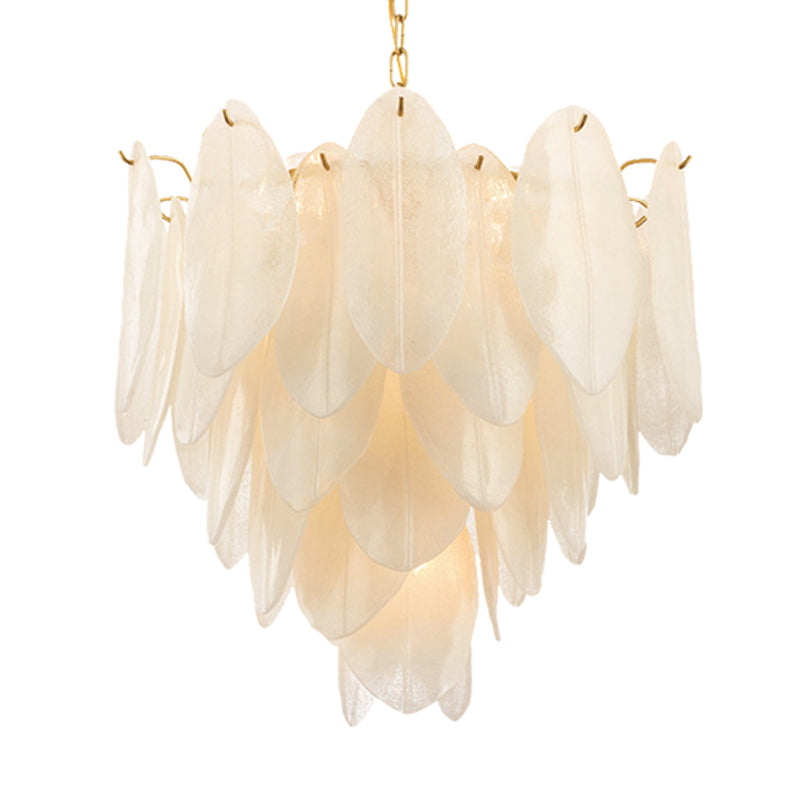 Leaf Pendant Chandelier Contemporary White Textured Glass 6 Bulbs Bedroom Suspension Light in Gold Clearhalo 'Ceiling Lights' 'Chandeliers' 'Glass shade' 'Glass' 'Modern Chandeliers' 'Modern' 'Pendant Lights' Lighting' 731329