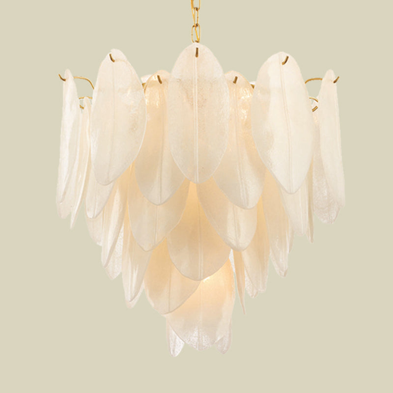 Leaf Pendant Chandelier Contemporary White Textured Glass 6 Bulbs Bedroom Suspension Light in Gold Clearhalo 'Ceiling Lights' 'Chandeliers' 'Glass shade' 'Glass' 'Modern Chandeliers' 'Modern' 'Pendant Lights' Lighting' 731330