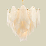 Leaf Pendant Chandelier Contemporary White Textured Glass 6 Bulbs Bedroom Suspension Light in Gold Clearhalo 'Ceiling Lights' 'Chandeliers' 'Glass shade' 'Glass' 'Modern Chandeliers' 'Modern' 'Pendant Lights' Lighting' 731330