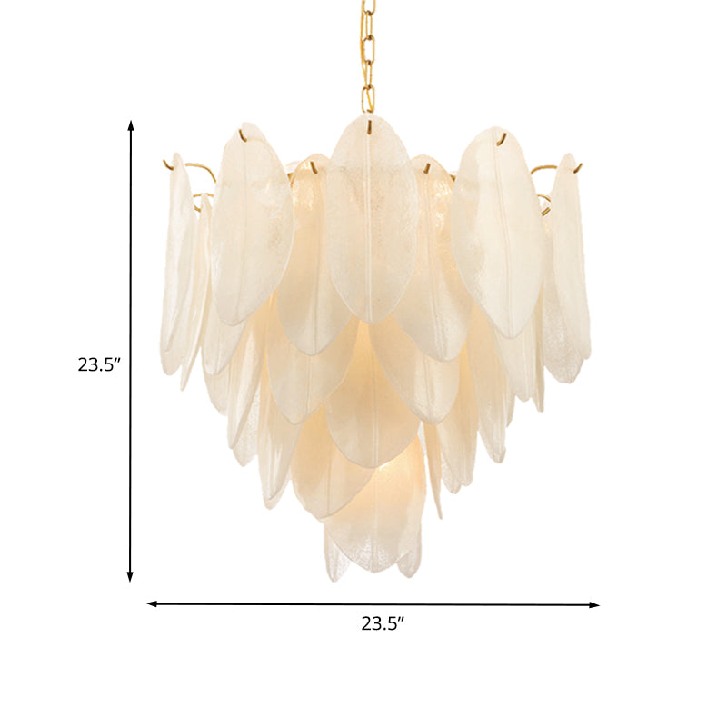 Leaf Pendant Chandelier Contemporary White Textured Glass 6 Bulbs Bedroom Suspension Light in Gold Clearhalo 'Ceiling Lights' 'Chandeliers' 'Glass shade' 'Glass' 'Modern Chandeliers' 'Modern' 'Pendant Lights' Lighting' 731331