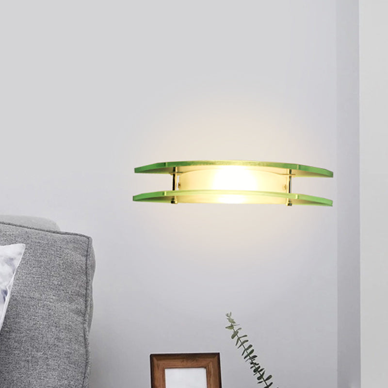 Designer Dual Arc Shape Sconce Light Clear Glass 1-Light Bedside Placeable Wall Mount Lamp Clearhalo 'Cast Iron' 'Glass' 'Industrial' 'Modern wall lights' 'Modern' 'Tiffany' 'Traditional wall lights' 'Wall Lamps & Sconces' 'Wall Lights' Lighting' 731334