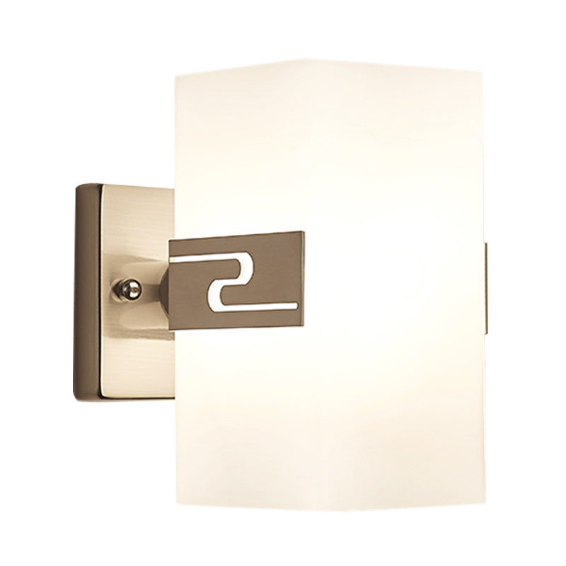 Nickel Cuboid Wall Mounted Light Modern 1-Light White Glass Sconce Lamp for Corridor Clearhalo 'Cast Iron' 'Glass' 'Industrial' 'Modern wall lights' 'Modern' 'Tiffany' 'Traditional wall lights' 'Wall Lamps & Sconces' 'Wall Lights' Lighting' 731353