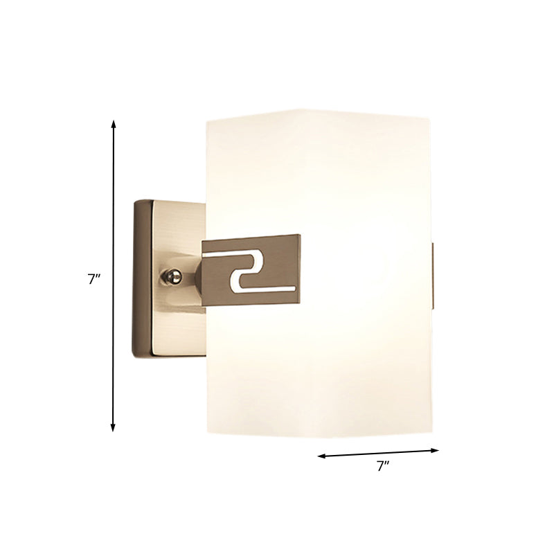 Nickel Cuboid Wall Mounted Light Modern 1-Light White Glass Sconce Lamp for Corridor Clearhalo 'Cast Iron' 'Glass' 'Industrial' 'Modern wall lights' 'Modern' 'Tiffany' 'Traditional wall lights' 'Wall Lamps & Sconces' 'Wall Lights' Lighting' 731354