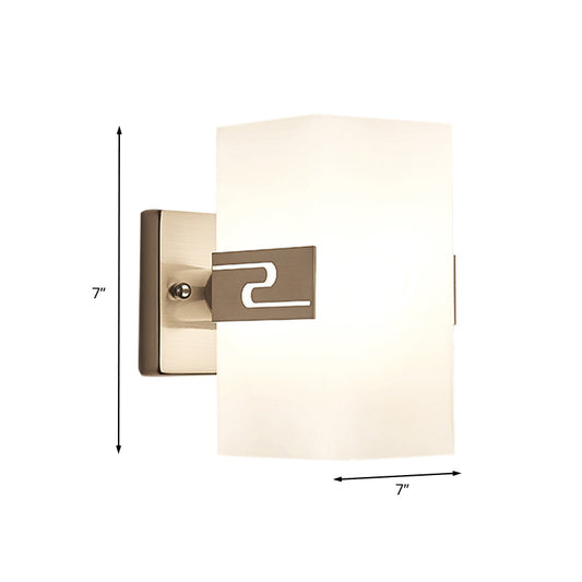 Nickel Cuboid Wall Mounted Light Modern 1-Light White Glass Sconce Lamp for Corridor Clearhalo 'Cast Iron' 'Glass' 'Industrial' 'Modern wall lights' 'Modern' 'Tiffany' 'Traditional wall lights' 'Wall Lamps & Sconces' 'Wall Lights' Lighting' 731354