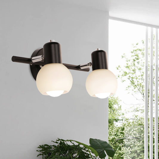 Modo Sconce Lighting Minimalist Opal Glass 2/3-Bulb Study Room Wall Mount Lamp in Black with Linear Design 2.0 Black Clearhalo 'Cast Iron' 'Glass' 'Industrial' 'Modern wall lights' 'Modern' 'Tiffany' 'Traditional wall lights' 'Wall Lamps & Sconces' 'Wall Lights' Lighting' 731370