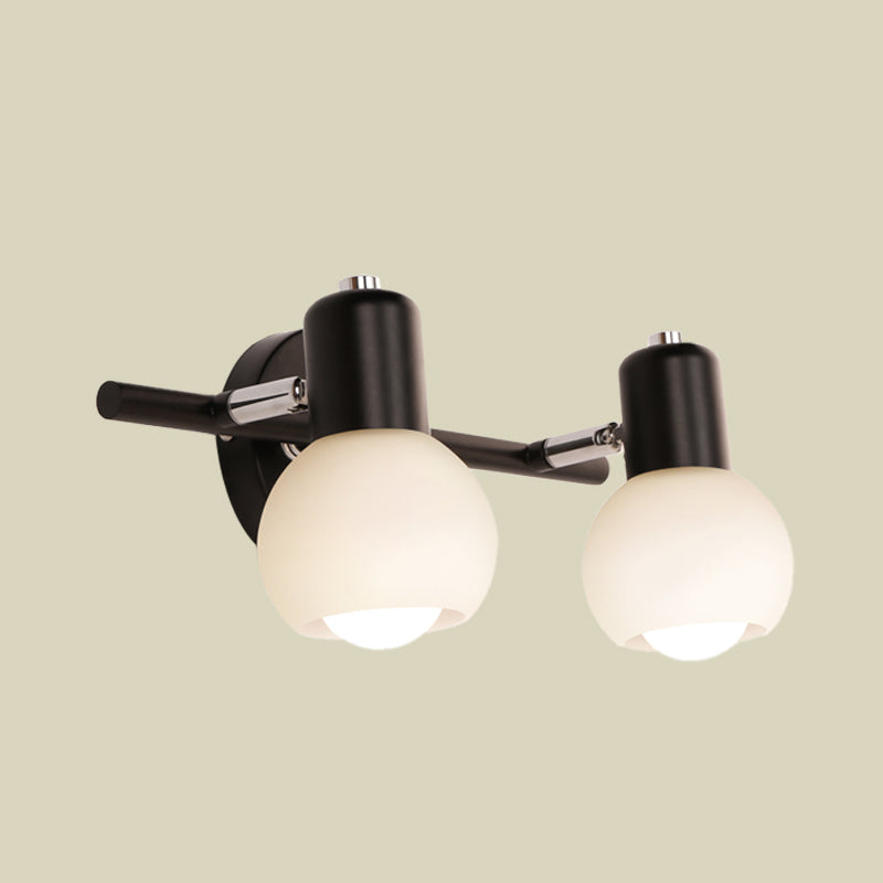 Modo Sconce Lighting Minimalist Opal Glass 2/3-Bulb Study Room Wall Mount Lamp in Black with Linear Design Clearhalo 'Cast Iron' 'Glass' 'Industrial' 'Modern wall lights' 'Modern' 'Tiffany' 'Traditional wall lights' 'Wall Lamps & Sconces' 'Wall Lights' Lighting' 731373