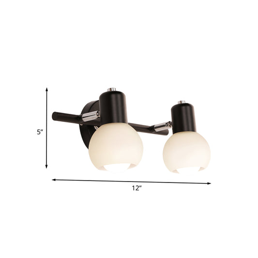 Modo Sconce Lighting Minimalist Opal Glass 2/3-Bulb Study Room Wall Mount Lamp in Black with Linear Design Clearhalo 'Cast Iron' 'Glass' 'Industrial' 'Modern wall lights' 'Modern' 'Tiffany' 'Traditional wall lights' 'Wall Lamps & Sconces' 'Wall Lights' Lighting' 731374