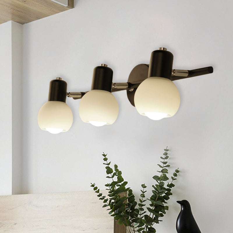 Modo Sconce Lighting Minimalist Opal Glass 2/3-Bulb Study Room Wall Mount Lamp in Black with Linear Design 3.0 Black Clearhalo 'Cast Iron' 'Glass' 'Industrial' 'Modern wall lights' 'Modern' 'Tiffany' 'Traditional wall lights' 'Wall Lamps & Sconces' 'Wall Lights' Lighting' 731375