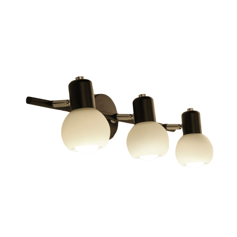 Modo Sconce Lighting Minimalist Opal Glass 2/3-Bulb Study Room Wall Mount Lamp in Black with Linear Design Clearhalo 'Cast Iron' 'Glass' 'Industrial' 'Modern wall lights' 'Modern' 'Tiffany' 'Traditional wall lights' 'Wall Lamps & Sconces' 'Wall Lights' Lighting' 731377