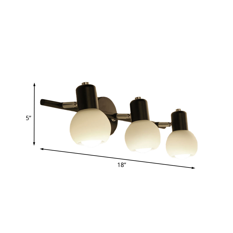 Modo Sconce Lighting Minimalist Opal Glass 2/3-Bulb Study Room Wall Mount Lamp in Black with Linear Design Clearhalo 'Cast Iron' 'Glass' 'Industrial' 'Modern wall lights' 'Modern' 'Tiffany' 'Traditional wall lights' 'Wall Lamps & Sconces' 'Wall Lights' Lighting' 731378