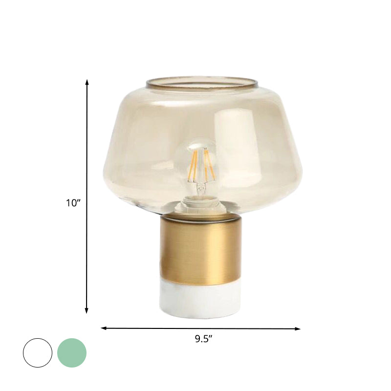 Open-Top Clear Glass Night Light Modern 1 Head Gold Plug In Table Lamp with Round White/Green Marble Base Clearhalo 'Lamps' 'Table Lamps' Lighting' 731425