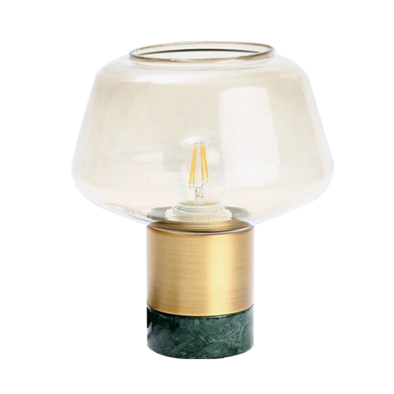 Open-Top Clear Glass Night Light Modern 1 Head Gold Plug In Table Lamp with Round White/Green Marble Base Clearhalo 'Lamps' 'Table Lamps' Lighting' 731428