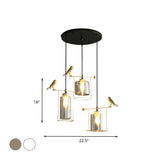 Cylinder Dining Room Cluster Pendant Cream/Smoke Gray Glass 3 Bulbs Modernism Suspension Lamp with Gold Bird Deco Clearhalo 'Ceiling Lights' 'Chandeliers' 'Glass shade' 'Glass' 'Modern Pendants' 'Modern' 'Pendant Lights' 'Pendants' Lighting' 731490