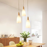 White Glass Prismatic Cluster Pendant Japanese 3-Light Hanging Lamp Kit with Round Wood Canopy Clearhalo 'Ceiling Lights' 'Chandeliers' 'Glass shade' 'Glass' 'Modern Pendants' 'Modern' 'Pendant Lights' 'Pendants' Lighting' 731495