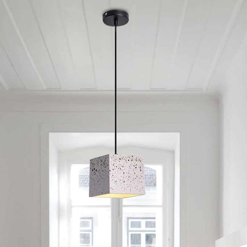 White Cube Pendant Lighting Modern Nordic 1 Light Terrazzo Ceiling Lamp for Restaurant White Clearhalo 'Ceiling Lights' 'Modern Pendants' 'Modern' 'Pendant Lights' 'Pendants' Lighting' 731499