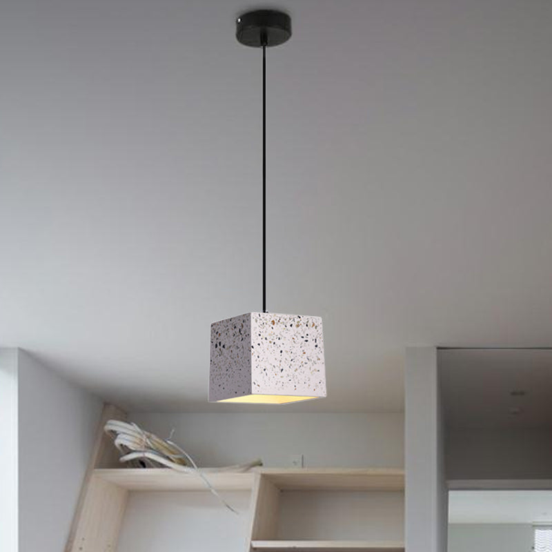 White Cube Pendant Lighting Modern Nordic 1 Light Terrazzo Ceiling Lamp for Restaurant Clearhalo 'Ceiling Lights' 'Modern Pendants' 'Modern' 'Pendant Lights' 'Pendants' Lighting' 731500