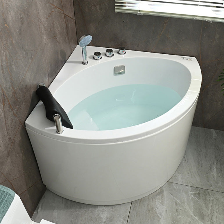 Modern Corner White Bath Acrylic Soaking Center-Back Bathtub 35"L x 35"W x 26"H Tub with Silver 5-Piece Set Clearhalo 'Bathroom Remodel & Bathroom Fixtures' 'Bathtubs' 'Home Improvement' 'home_improvement' 'home_improvement_bathtubs' 'Showers & Bathtubs' 7315014