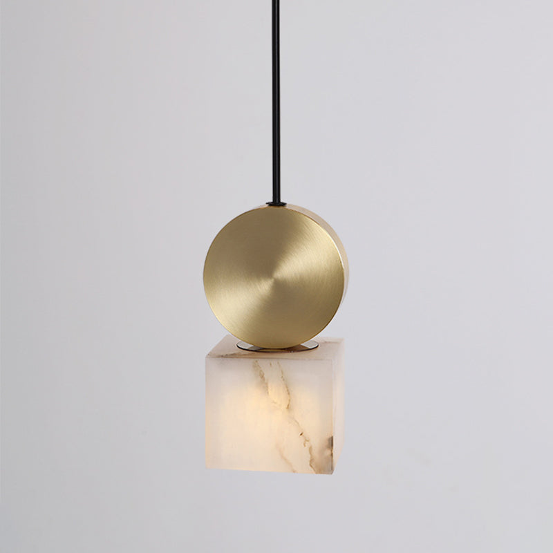 Square/Cylinder Pendant Post Modern Marble 1 Head Bedside Hanging Lamp Kit in White with Gold Round Top Clearhalo 'Ceiling Lights' 'Modern Pendants' 'Modern' 'Pendant Lights' 'Pendants' Lighting' 731507