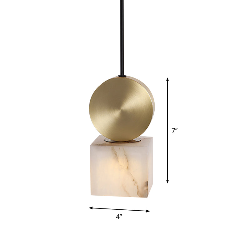 Square/Cylinder Pendant Post Modern Marble 1 Head Bedside Hanging Lamp Kit in White with Gold Round Top Clearhalo 'Ceiling Lights' 'Modern Pendants' 'Modern' 'Pendant Lights' 'Pendants' Lighting' 731508