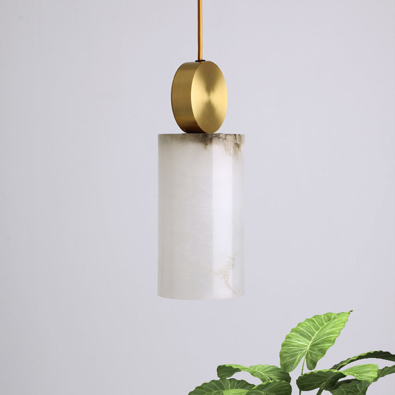 Square/Cylinder Pendant Post Modern Marble 1 Head Bedside Hanging Lamp Kit in White with Gold Round Top Clearhalo 'Ceiling Lights' 'Modern Pendants' 'Modern' 'Pendant Lights' 'Pendants' Lighting' 731510