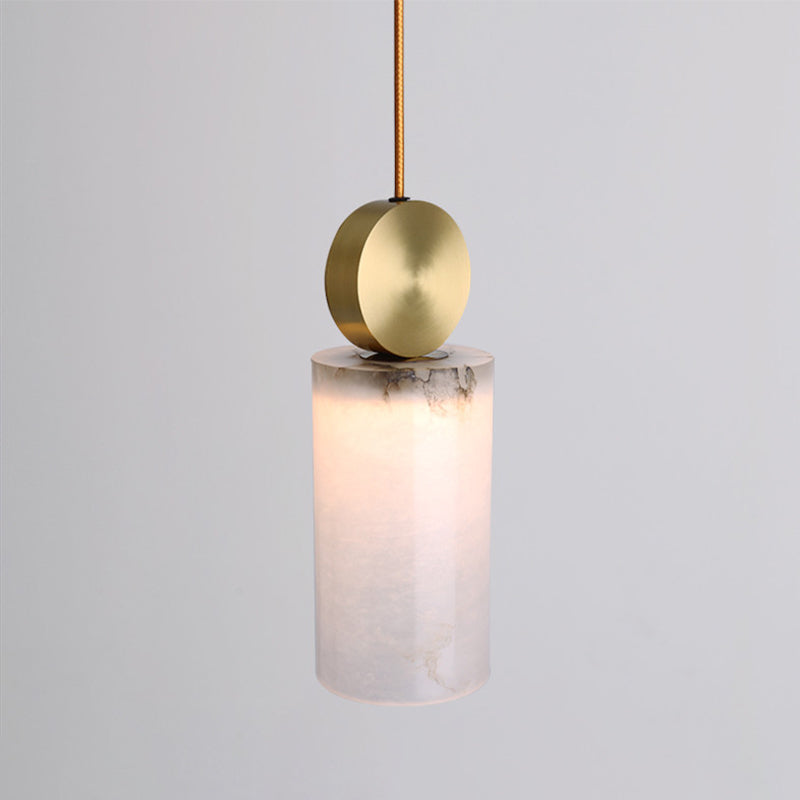 Square/Cylinder Pendant Post Modern Marble 1 Head Bedside Hanging Lamp Kit in White with Gold Round Top Clearhalo 'Ceiling Lights' 'Modern Pendants' 'Modern' 'Pendant Lights' 'Pendants' Lighting' 731512