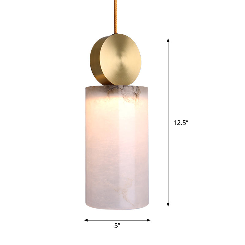 Square/Cylinder Pendant Post Modern Marble 1 Head Bedside Hanging Lamp Kit in White with Gold Round Top Clearhalo 'Ceiling Lights' 'Modern Pendants' 'Modern' 'Pendant Lights' 'Pendants' Lighting' 731513