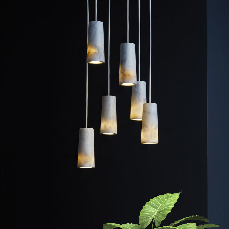 Tube Restaurant Pendant Light Fixture Marble 1 Bulb Minimalism Hanging Lamp Kit in White Clearhalo 'Ceiling Lights' 'Modern Pendants' 'Modern' 'Pendant Lights' 'Pendants' Lighting' 731522