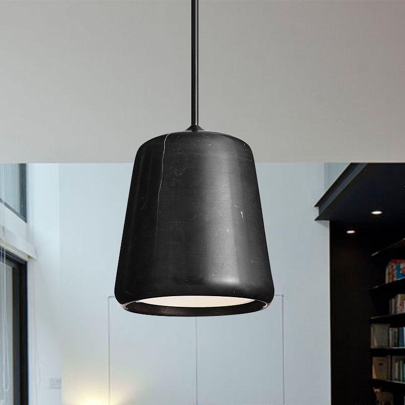 1-Head Living Room Down Lighting Nordic White/Black Hanging Lamp Fixture with Bell Marble Shade Black Clearhalo 'Ceiling Lights' 'Modern Pendants' 'Modern' 'Pendant Lights' 'Pendants' Lighting' 731534