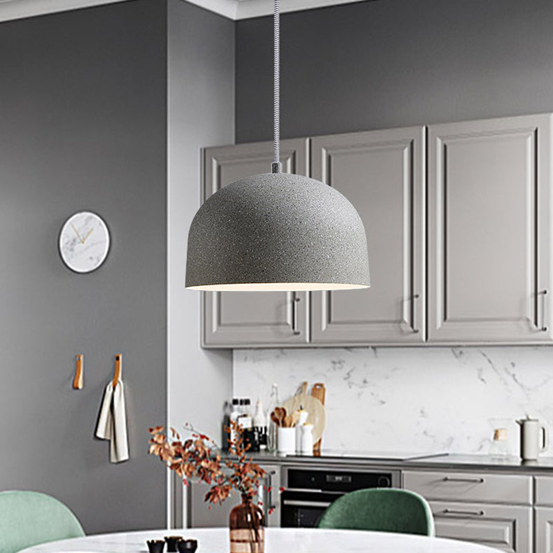 Minimalist 1-Bulb Pendant Light Kit Black/Grey Finish Dome Ceiling Hang Fixture with Iron Shade Grey Clearhalo 'Ceiling Lights' 'Modern Pendants' 'Modern' 'Pendant Lights' 'Pendants' Lighting' 731553