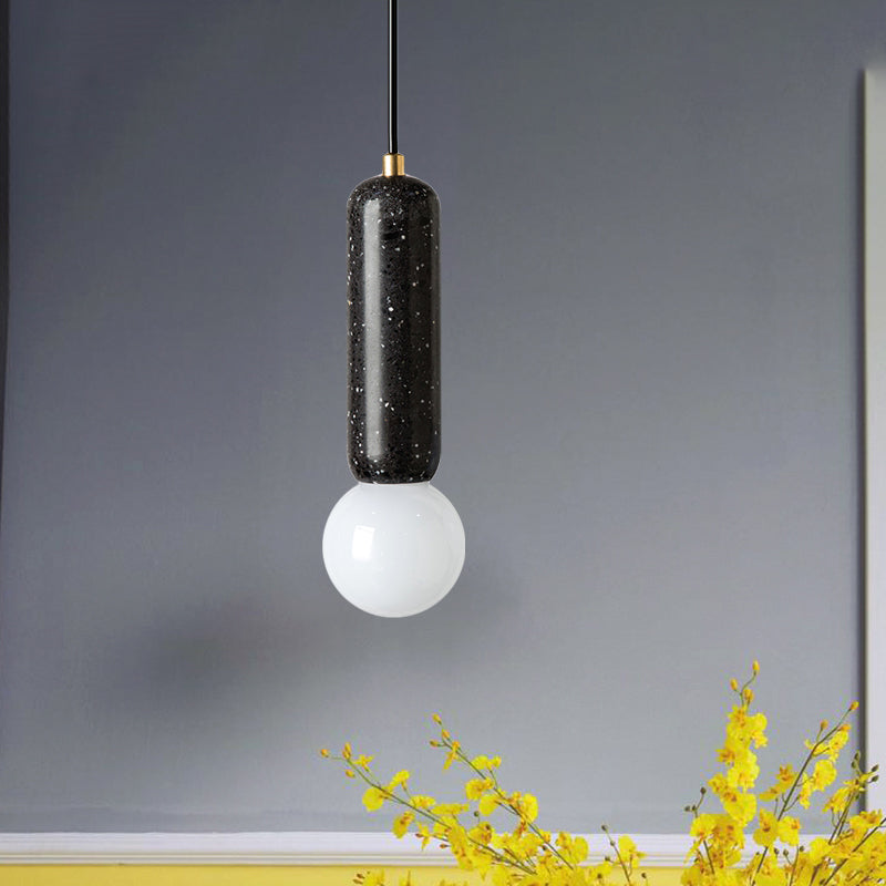 Capsule Pendant Minimalism Marble 1 Light Bedside Mini Hanging Lamp with Orb Opal Glass Shade in White/Black Clearhalo 'Ceiling Lights' 'Modern Pendants' 'Modern' 'Pendant Lights' 'Pendants' Lighting' 731583