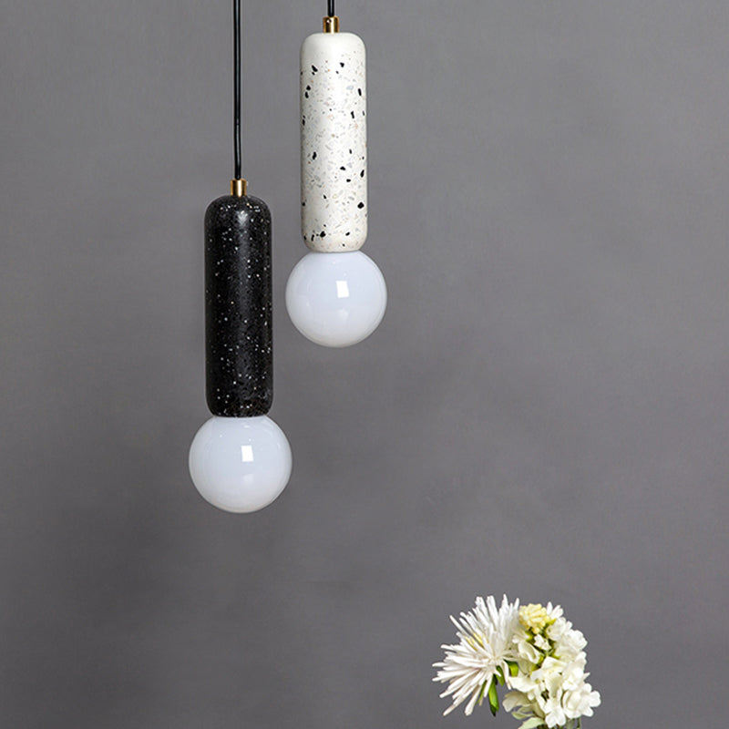 Capsule Pendant Minimalism Marble 1 Light Bedside Mini Hanging Lamp with Orb Opal Glass Shade in White/Black Clearhalo 'Ceiling Lights' 'Modern Pendants' 'Modern' 'Pendant Lights' 'Pendants' Lighting' 731584