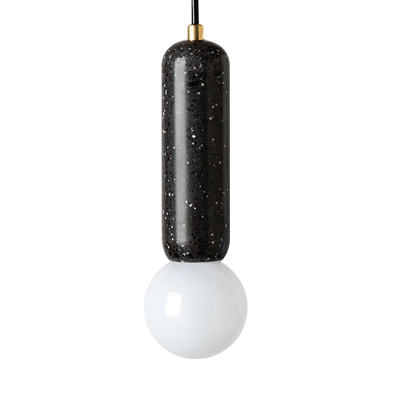 Capsule Pendant Minimalism Marble 1 Light Bedside Mini Hanging Lamp with Orb Opal Glass Shade in White/Black Clearhalo 'Ceiling Lights' 'Modern Pendants' 'Modern' 'Pendant Lights' 'Pendants' Lighting' 731585