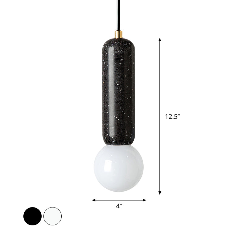 Capsule Pendant Minimalism Marble 1 Light Bedside Mini Hanging Lamp with Orb Opal Glass Shade in White/Black Clearhalo 'Ceiling Lights' 'Modern Pendants' 'Modern' 'Pendant Lights' 'Pendants' Lighting' 731586