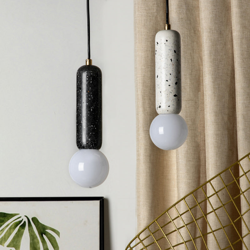 Capsule Pendant Minimalism Marble 1 Light Bedside Mini Hanging Lamp with Orb Opal Glass Shade in White/Black Clearhalo 'Ceiling Lights' 'Modern Pendants' 'Modern' 'Pendant Lights' 'Pendants' Lighting' 731588