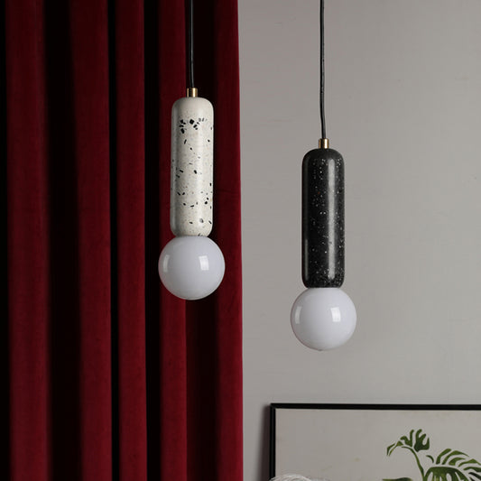 Capsule Pendant Minimalism Marble 1 Light Bedside Mini Hanging Lamp with Orb Opal Glass Shade in White/Black Clearhalo 'Ceiling Lights' 'Modern Pendants' 'Modern' 'Pendant Lights' 'Pendants' Lighting' 731589