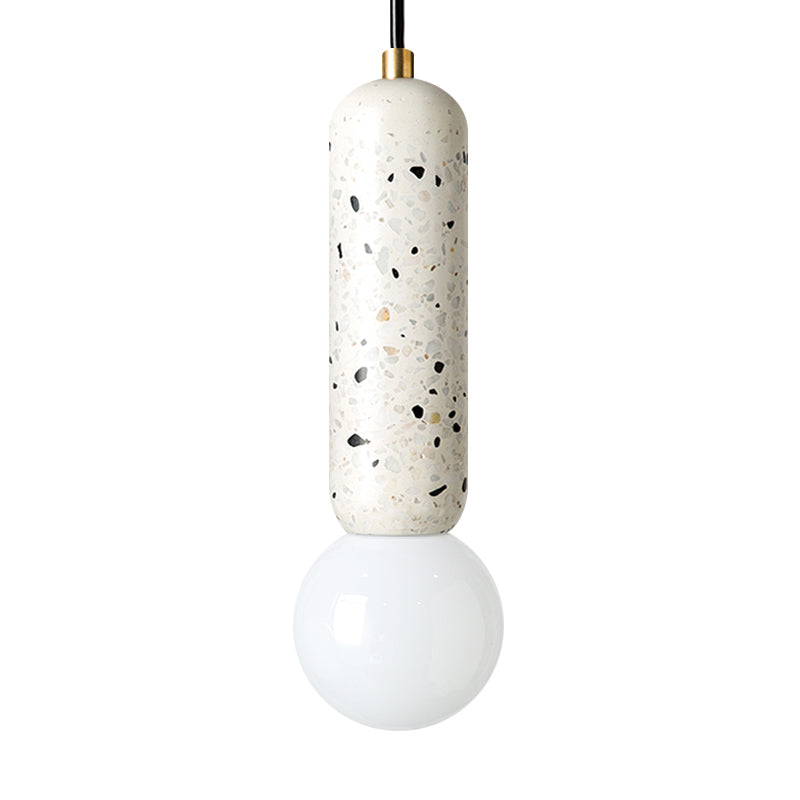 Capsule Pendant Minimalism Marble 1 Light Bedside Mini Hanging Lamp with Orb Opal Glass Shade in White/Black Clearhalo 'Ceiling Lights' 'Modern Pendants' 'Modern' 'Pendant Lights' 'Pendants' Lighting' 731590