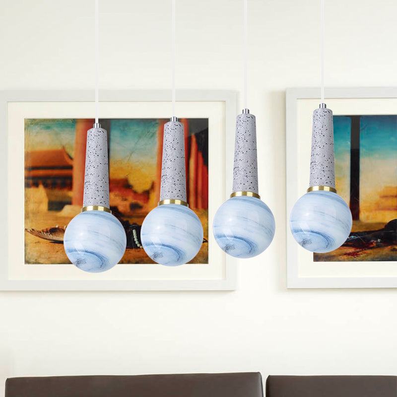 Ball Coffee Shop Hanging Light Blue Planet Glass 1 Head Modernist Pendant Lamp with Marble Top Blue Clearhalo 'Ceiling Lights' 'Chandeliers' 'Glass shade' 'Glass' 'Modern Pendants' 'Modern' 'Pendant Lights' 'Pendants' Lighting' 731591