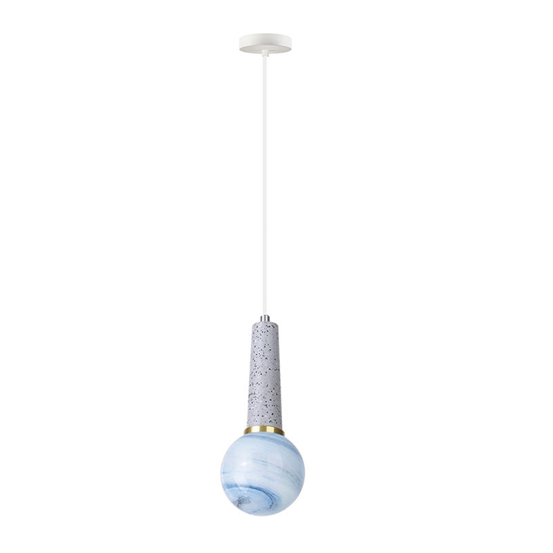 Ball Coffee Shop Hanging Light Blue Planet Glass 1 Head Modernist Pendant Lamp with Marble Top Clearhalo 'Ceiling Lights' 'Chandeliers' 'Glass shade' 'Glass' 'Modern Pendants' 'Modern' 'Pendant Lights' 'Pendants' Lighting' 731594