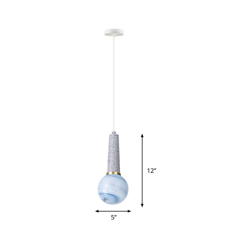 Ball Coffee Shop Hanging Light Blue Planet Glass 1 Head Modernist Pendant Lamp with Marble Top Clearhalo 'Ceiling Lights' 'Chandeliers' 'Glass shade' 'Glass' 'Modern Pendants' 'Modern' 'Pendant Lights' 'Pendants' Lighting' 731595