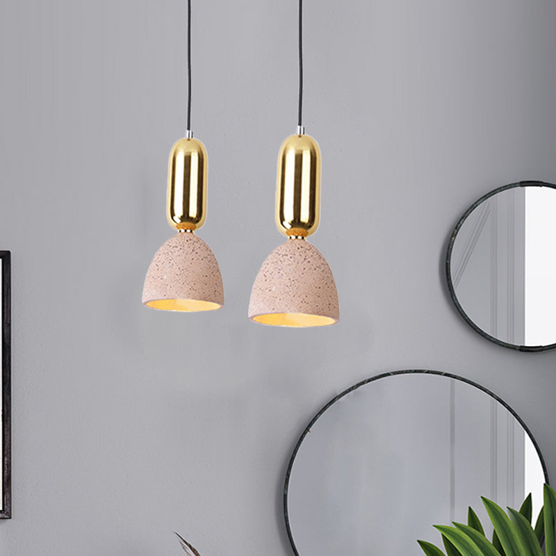 1 Light Dining Room Pendant Macaron White/Black/Pink Ceiling Lamp Fixture with Domed Terrazzo Shade Pink Clearhalo 'Ceiling Lights' 'Modern Pendants' 'Modern' 'Pendant Lights' 'Pendants' Lighting' 731610