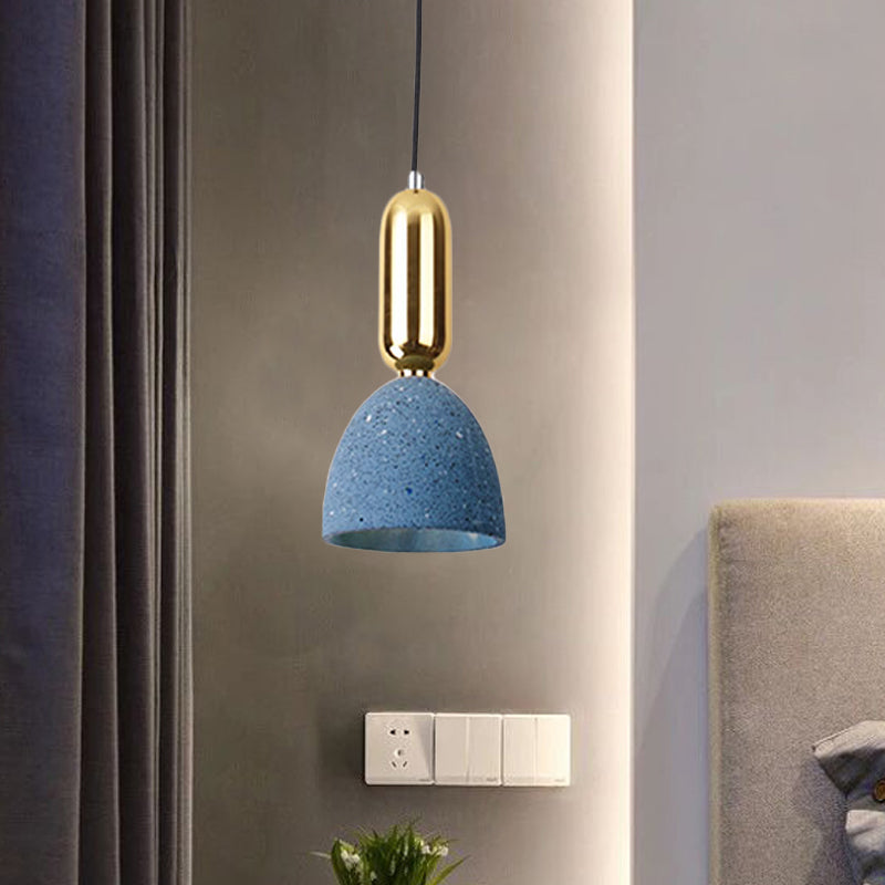 1 Light Dining Room Pendant Macaron White/Black/Pink Ceiling Lamp Fixture with Domed Terrazzo Shade Blue Clearhalo 'Ceiling Lights' 'Modern Pendants' 'Modern' 'Pendant Lights' 'Pendants' Lighting' 731614