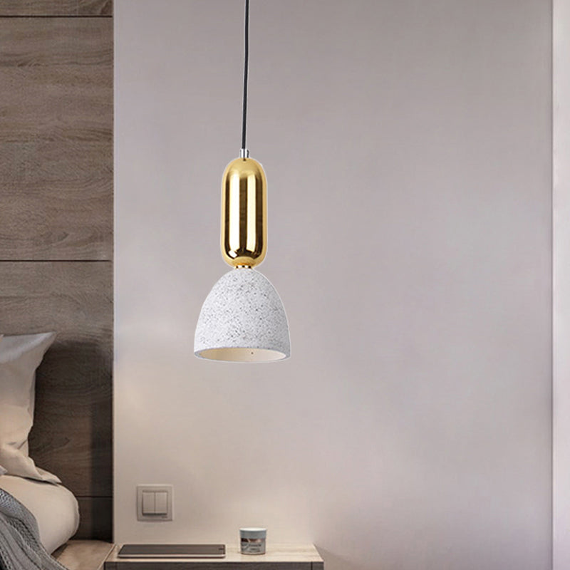 1 Light Dining Room Pendant Macaron White/Black/Pink Ceiling Lamp Fixture with Domed Terrazzo Shade White Clearhalo 'Ceiling Lights' 'Modern Pendants' 'Modern' 'Pendant Lights' 'Pendants' Lighting' 731618