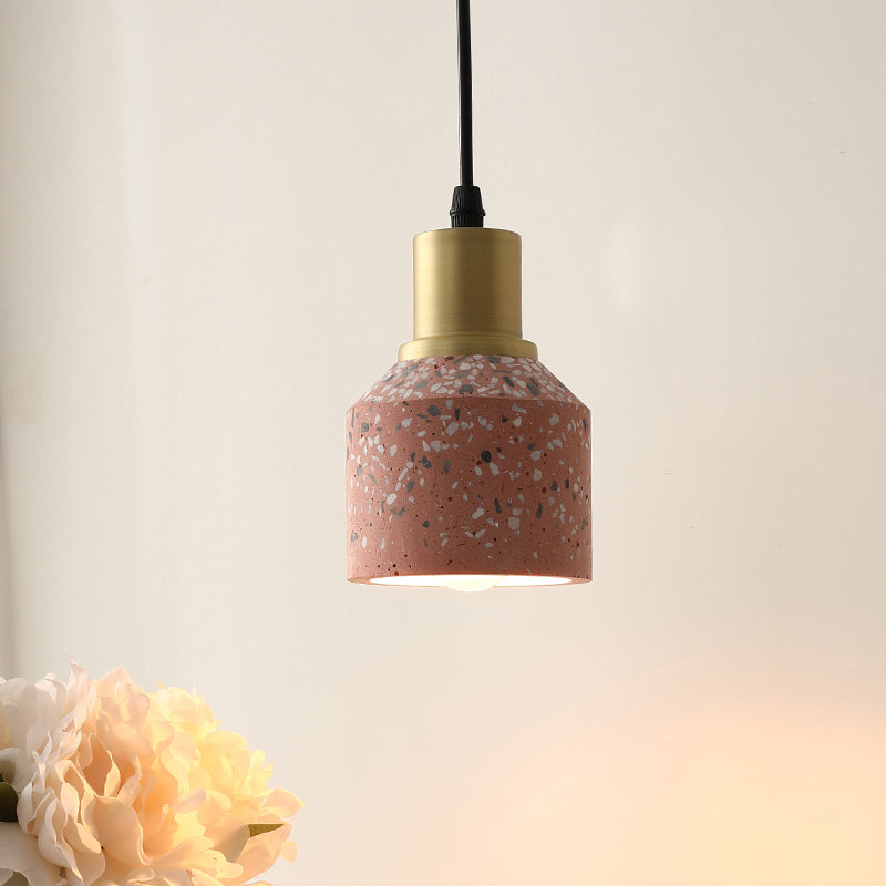 Terrazzo Jar Shaped Suspension Light Postmodern 1 Head White/Pink and Brass Drop Pendant Lamp for Coffee Shop Pink Clearhalo 'Ceiling Lights' 'Modern Pendants' 'Modern' 'Pendant Lights' 'Pendants' Lighting' 731622