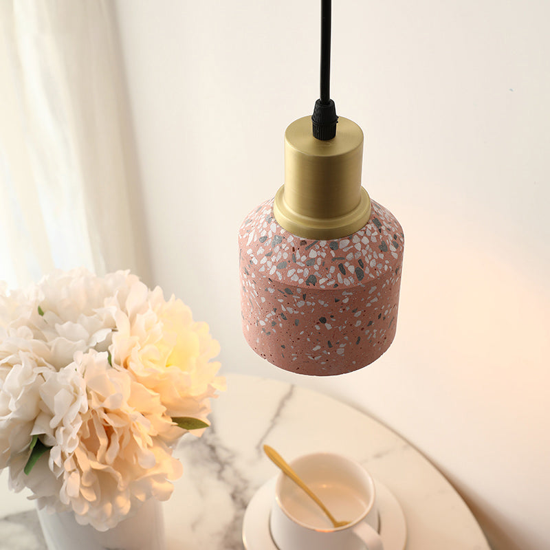 Terrazzo Jar Shaped Suspension Light Postmodern 1 Head White/Pink and Brass Drop Pendant Lamp for Coffee Shop Clearhalo 'Ceiling Lights' 'Modern Pendants' 'Modern' 'Pendant Lights' 'Pendants' Lighting' 731623