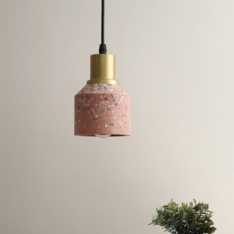 Terrazzo Jar Shaped Suspension Light Postmodern 1 Head White/Pink and Brass Drop Pendant Lamp for Coffee Shop Clearhalo 'Ceiling Lights' 'Modern Pendants' 'Modern' 'Pendant Lights' 'Pendants' Lighting' 731624