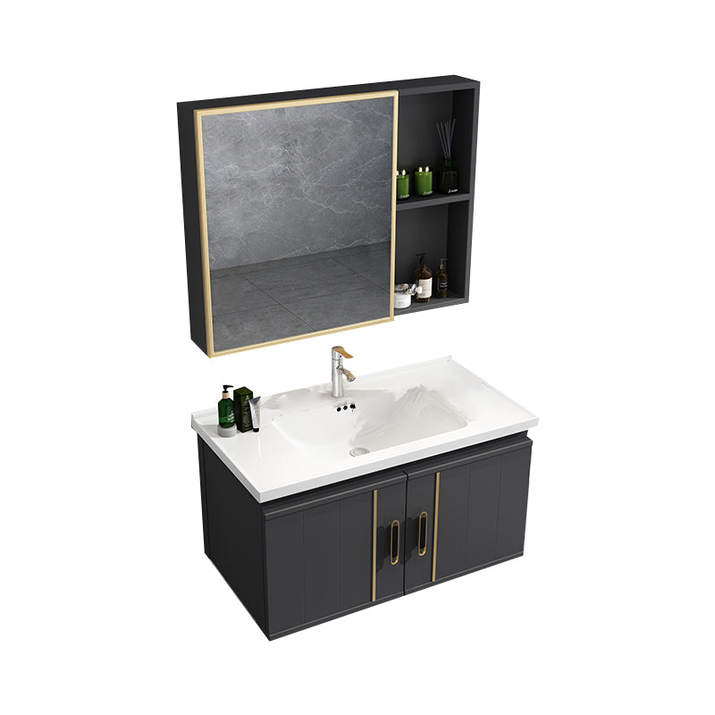 Modern Wall Mount Bathroom Vanity Set Faucet Included Bathroom Vanity Vanity & Faucet & Mirror Cabinet 28"L x 19"W x 19"H Clearhalo 'Bathroom Remodel & Bathroom Fixtures' 'Bathroom Vanities' 'bathroom_vanities' 'Home Improvement' 'home_improvement' 'home_improvement_bathroom_vanities' 7316677