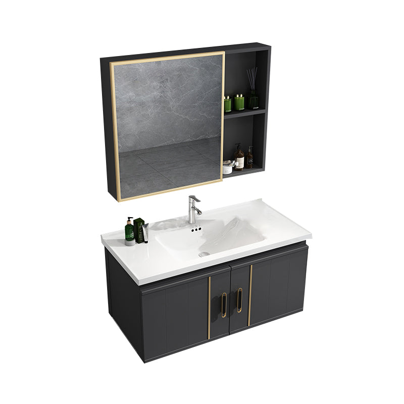 Modern Wall Mount Bathroom Vanity Set Faucet Included Bathroom Vanity Vanity & Faucet & Mirror Cabinet 32"L x 19"W x 19"H Clearhalo 'Bathroom Remodel & Bathroom Fixtures' 'Bathroom Vanities' 'bathroom_vanities' 'Home Improvement' 'home_improvement' 'home_improvement_bathroom_vanities' 7316679