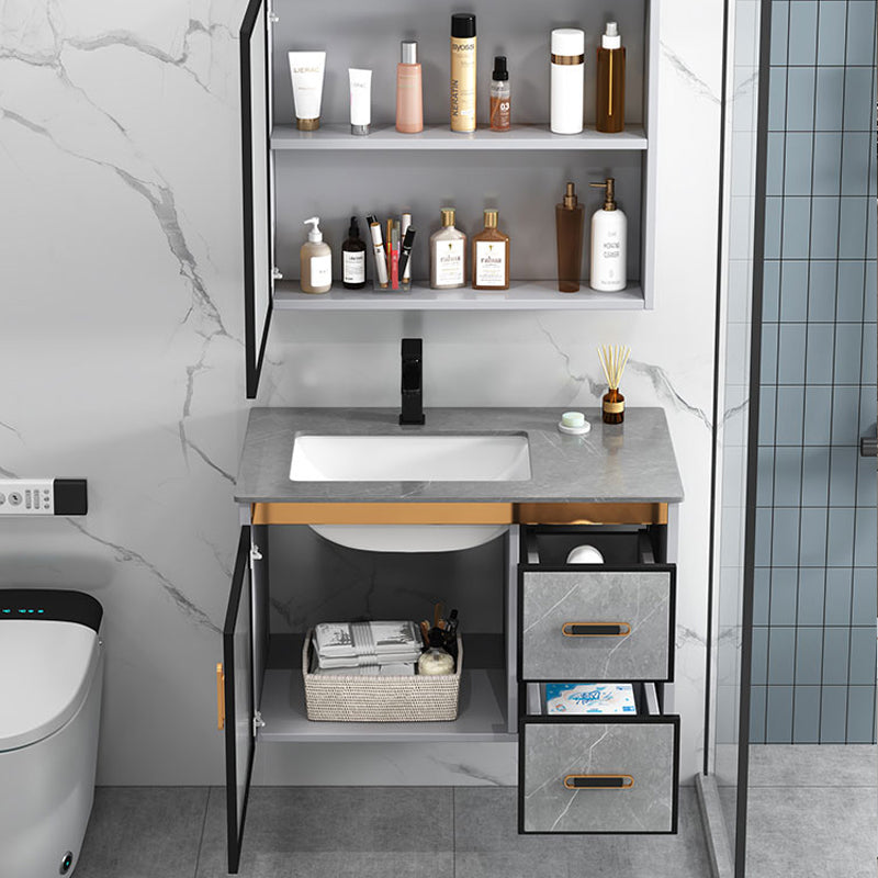 Modern Gray Stone Vanity Set Single-Sink Wall Mount Rectangular Vanity Set Clearhalo 'Bathroom Remodel & Bathroom Fixtures' 'Bathroom Vanities' 'bathroom_vanities' 'Home Improvement' 'home_improvement' 'home_improvement_bathroom_vanities' 7316693
